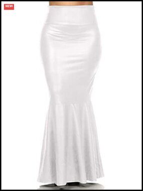 Plus Size Faux Leather Pleated High Waist Maxi Mermaid Skirt
